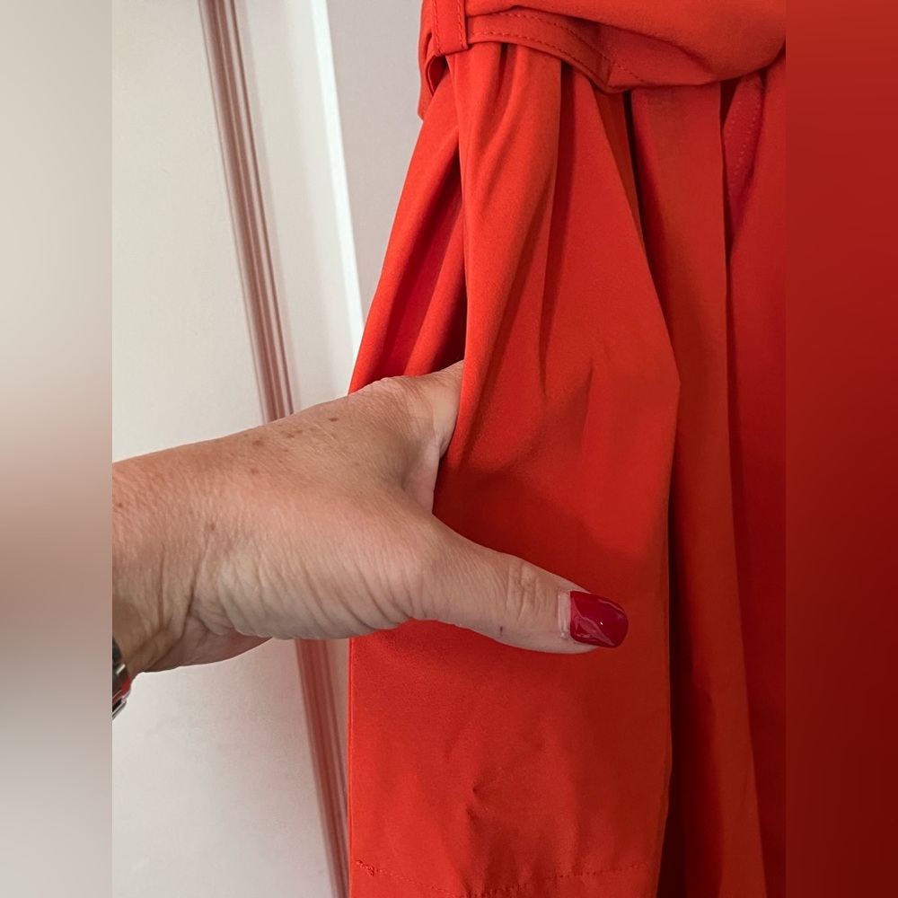 Calvin Klein Vibrant Reddish Orange Midi Dress with Waist Tie Women’s Size 4 - Picture 4 of 16